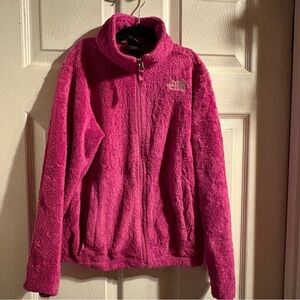 North Face Full Zip Teddy Fleece Jacket Girls Sz 10-12 Pink Coat Warm Fuzzy